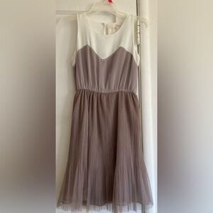 Lush Pleated Midi Dress Brown and Cream